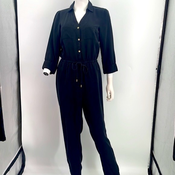 NWT G by Guess black jumpsuit long sleeve and collar size XS - Picture 1 of 11